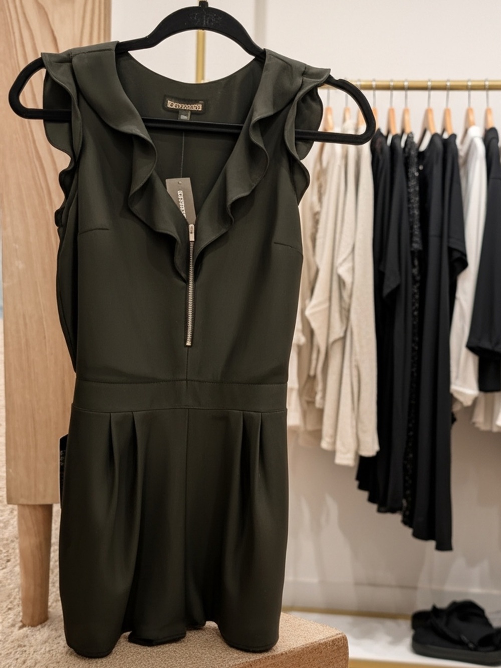Express Black Ruffle Zip Front Fit & Flare Romper NWT Size 0
